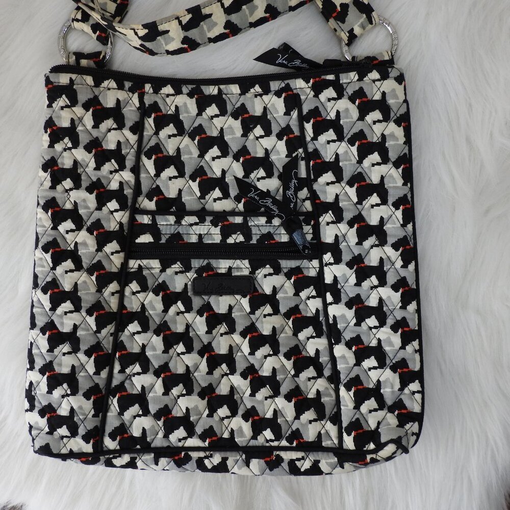 Crossbody Vera Bradley Triple Zip Hipster Black & White Scottie Dog Retired - Picture 2 of 4